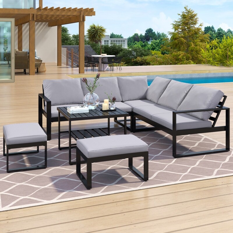 6 Piece Outdoor Patio Conversation Set Sofa Set With Metal Frame