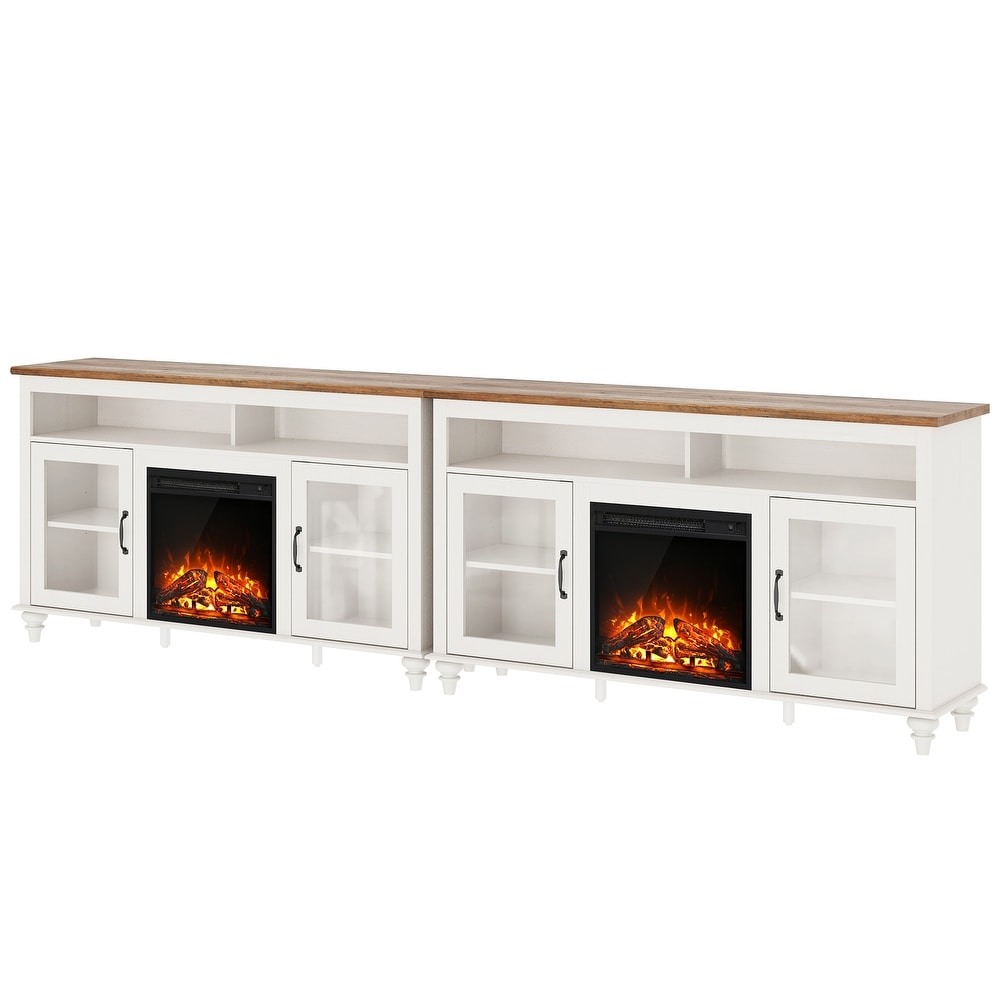 WAMPAT Farmhouse TV Stand with 18'' Electric Fireplace Insert  Highboy Wood Media Entertainment Center