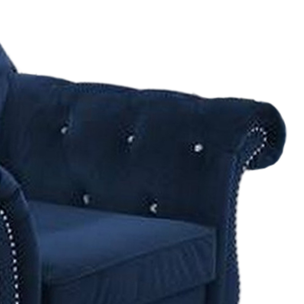 Rima 51 Inch Classic Accent Chair Velvet Upholstery Rolled Arms Indigo   Eclectic   Armchairs And Accent Chairs   by Dot  ampBo  Houzz