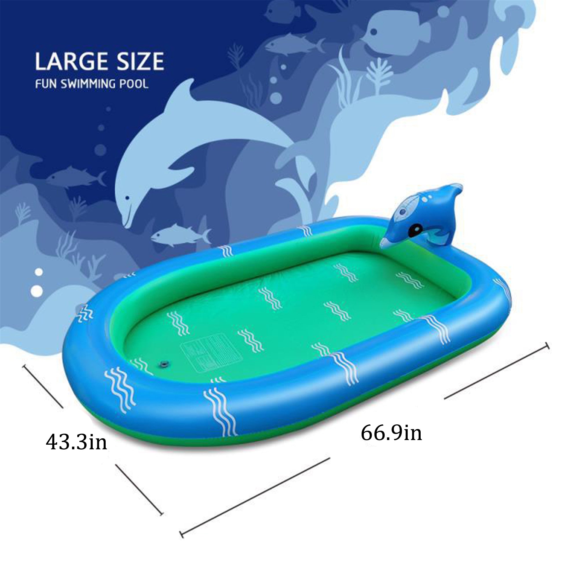 Owl's-Yard Inflatable Dolphin Swimming Pool， Kiddie Pools Wading Pools Inflatable Water Toys Water Pool Pad