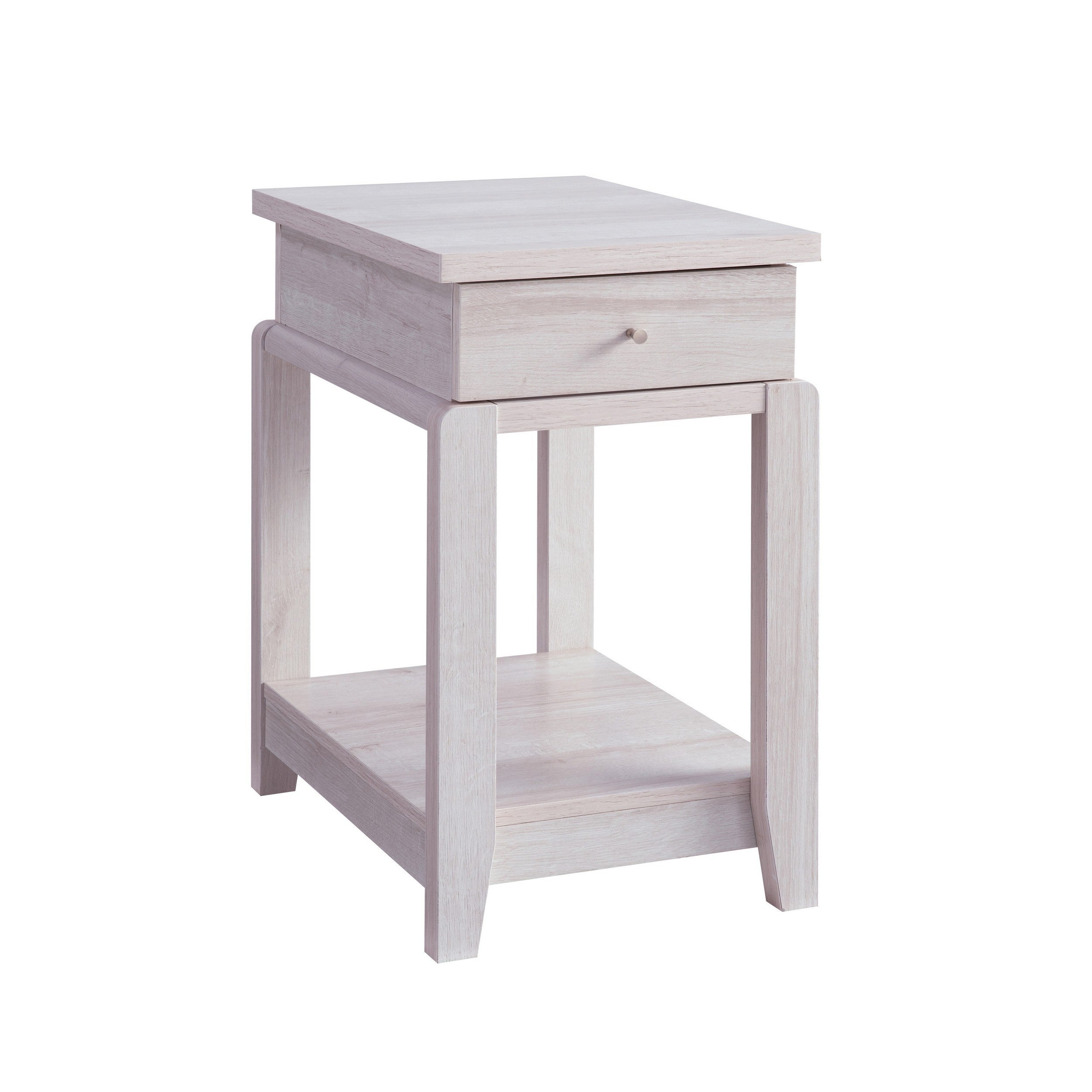 24 Inch Modern Chairside Table with Drawer and Shelf， Block Legs， White