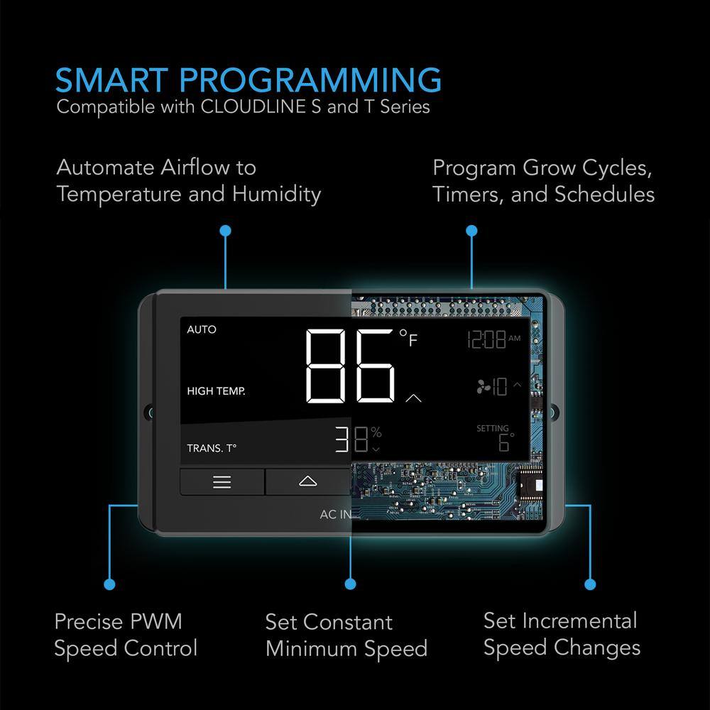 AC Infinity Cloudline T6 Quiet 6 in. Inline Duct FanTemperature Humidity Controller Hydroponics Ventilation Heating Cooling Booster AI-CLT6