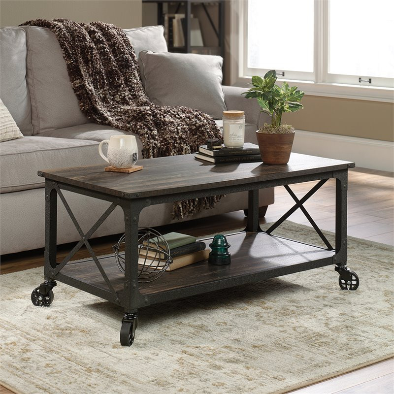 Sauder Steel River Engineered Wood Coffee Table in Carbon Oak   Industrial   Coffee Tables   by Buildcom  Houzz