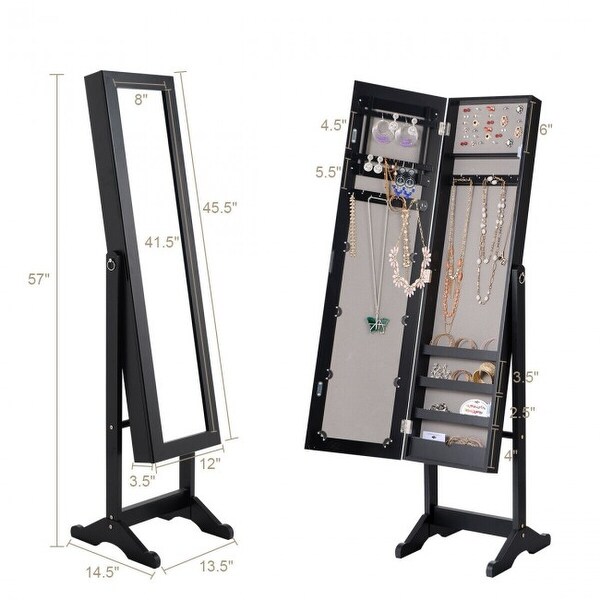 Mirrored Standing Jewelry Cabinet Storage Box - 13