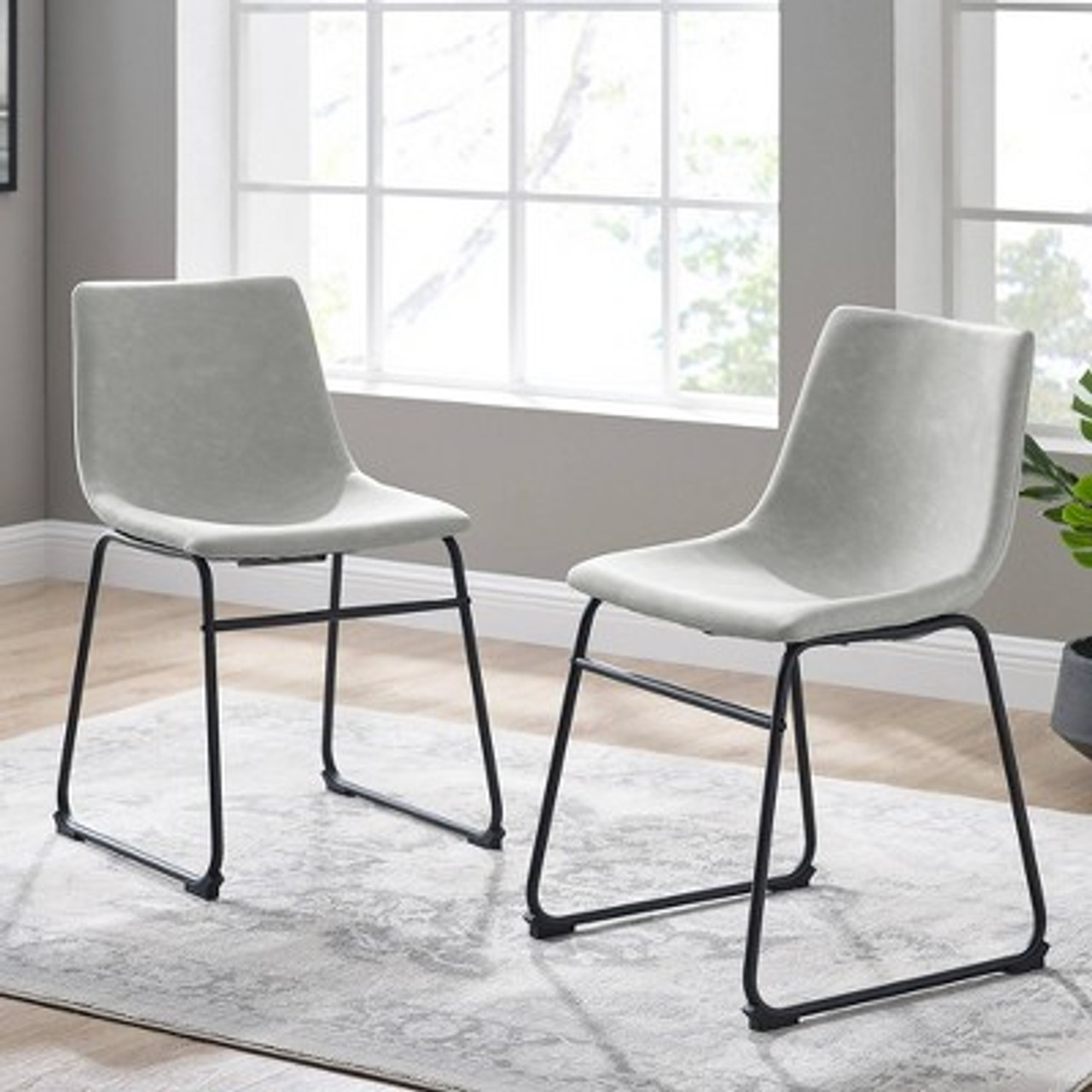 Set of 2 Laslo Modern Upholstered Faux Leather Dining Chairs Gray - Saracina Home