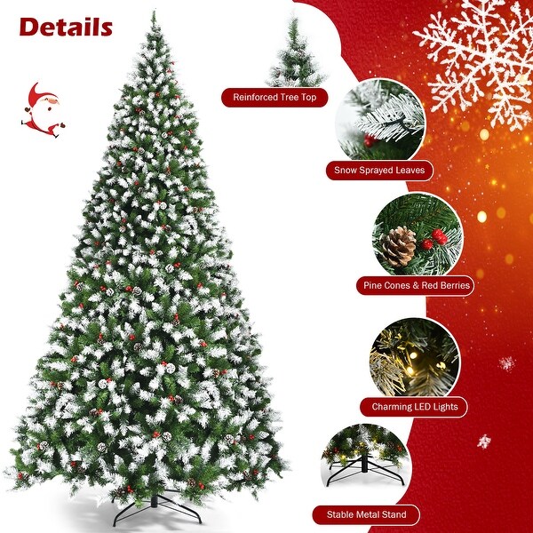 Costway 6ft/7.5ft/9ft Prelit Snowy Christmas Tree 818/1398/2058 Tips