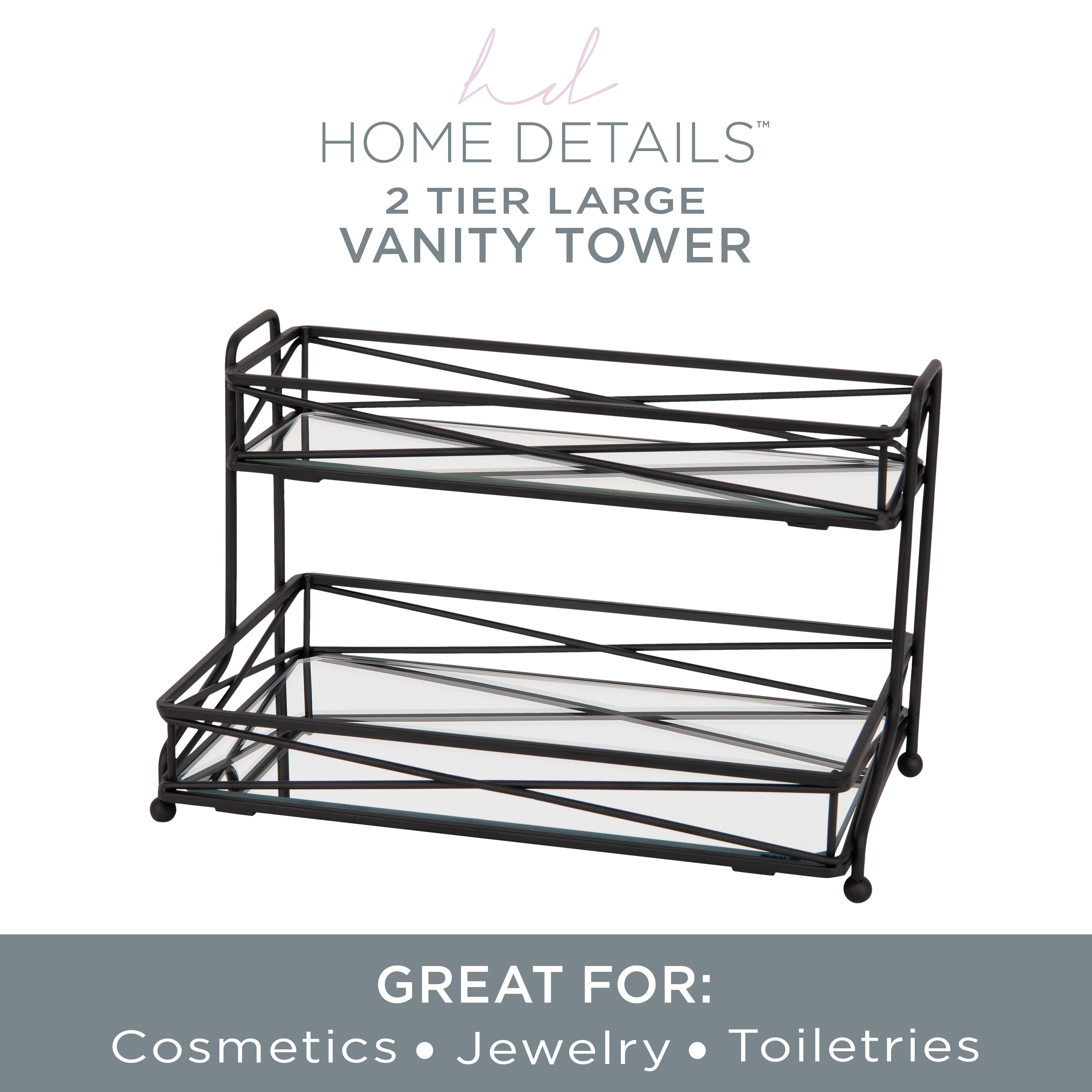 Home Details 2 Shelf Tiered Vanity Tower Organizer, Matte Black