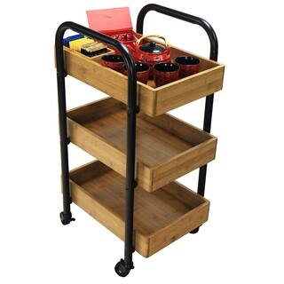 Oceanstar 3-Tier Metal Wheeled Portable Storage Cart with Removable Bamboo Trays 3SC1675