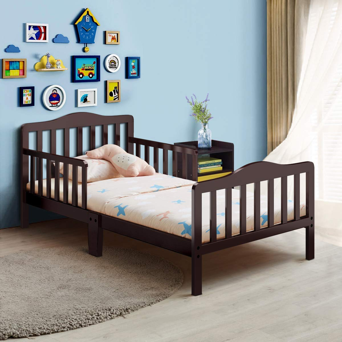 Costzon Toddler Bed, Classic Rubber Wood Kids Bed Frame