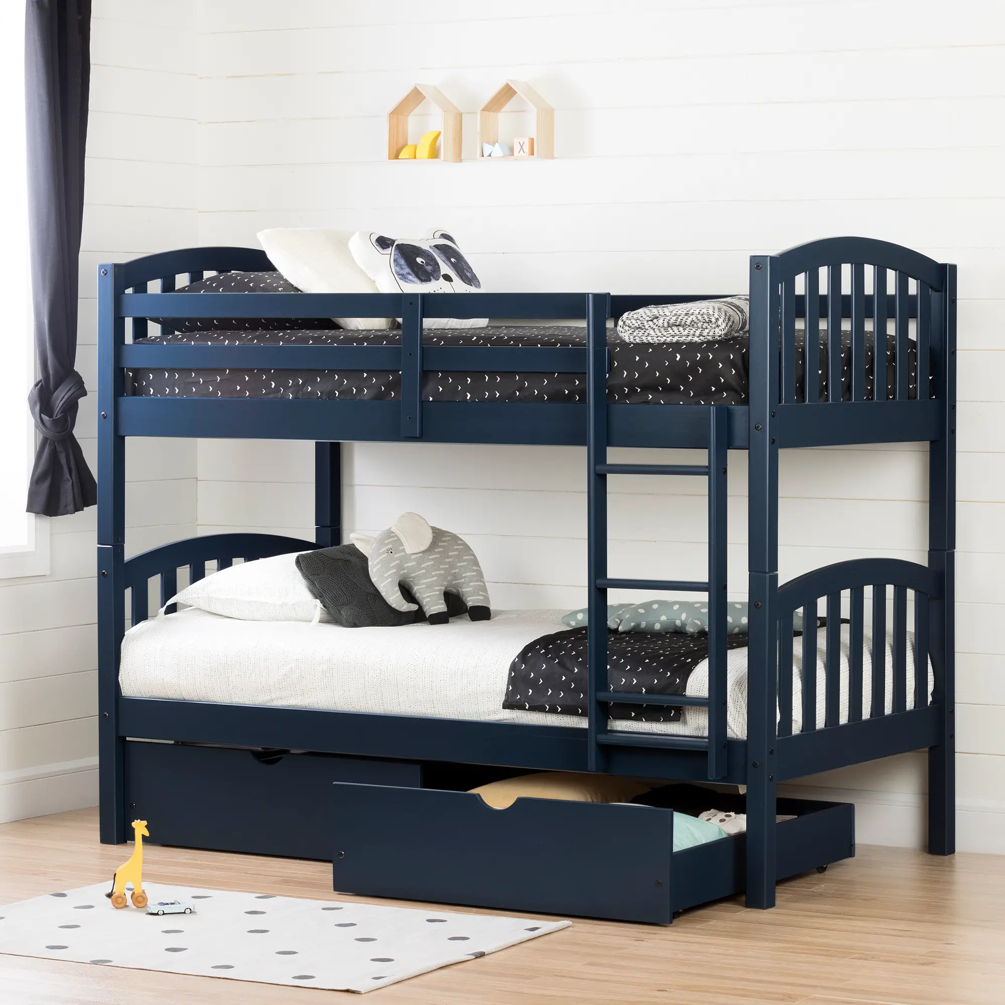 Asten Navy Blue Twin Bunk Beds with Storage Drawers