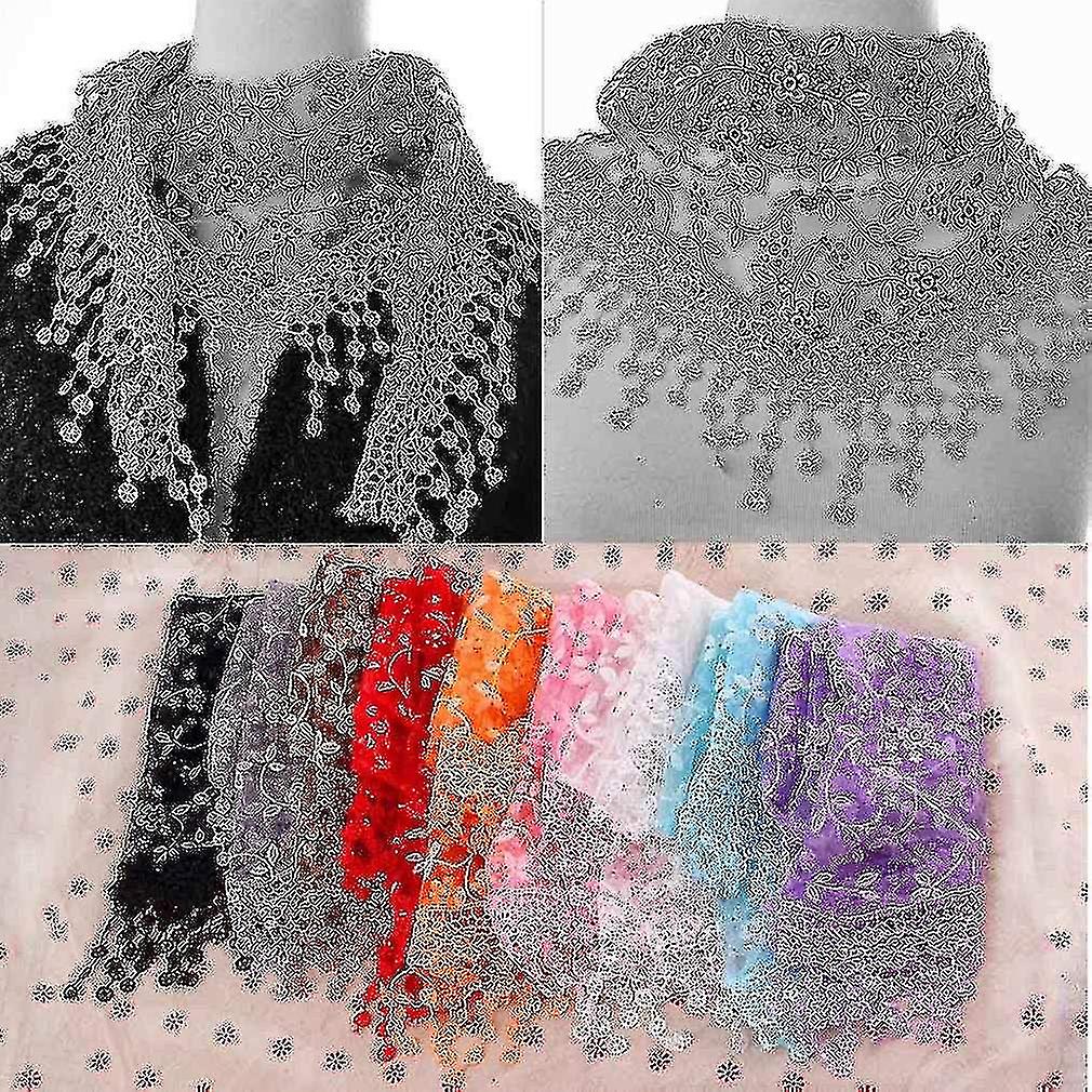 Women Lace Sheer Floral Print Triangle Veil Scarf Shawl Wrap Tassel