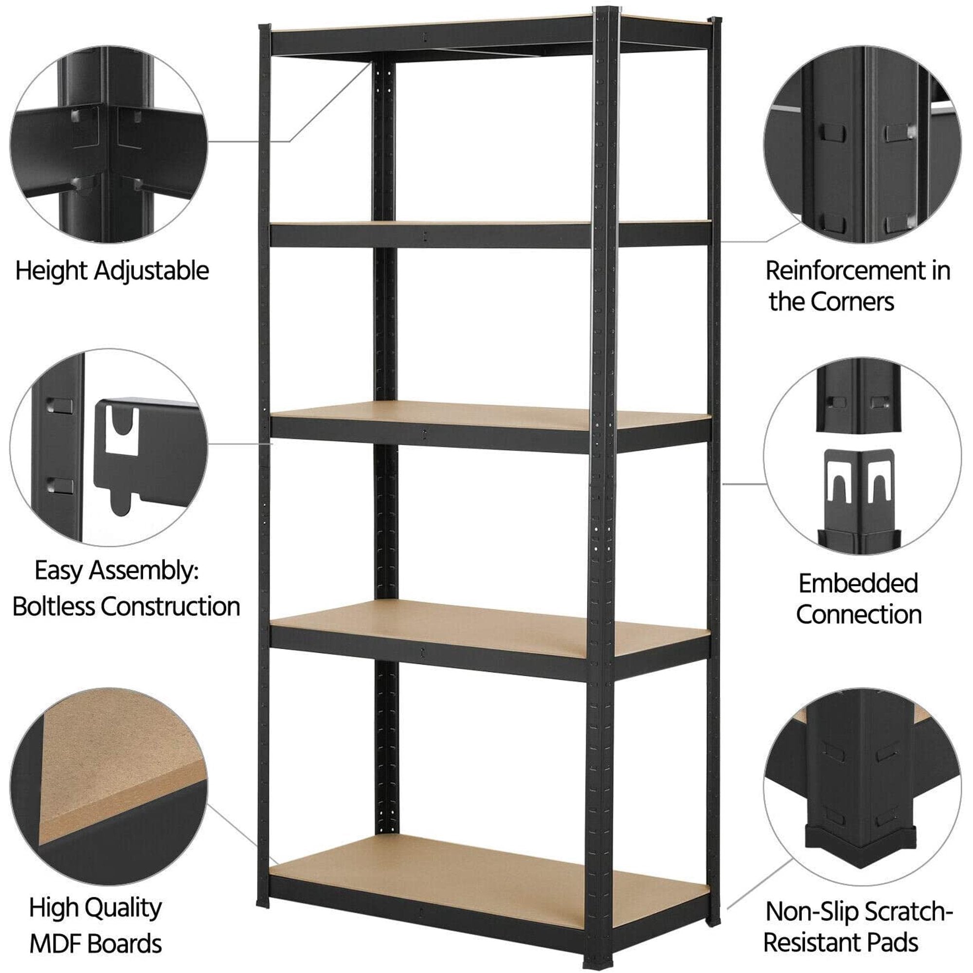 Dayplus 150 x 70 x 30cm Garage Shelving Unit 5 Tier Heavy Duty Racking Storage Boltless Shelves