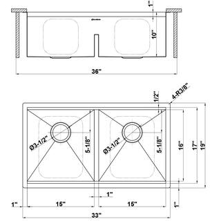 Glacier Bay AIO Zero Radius Undermount 18G Stainless Steel 33 in. 5050 Double Bowl Workstation Kitchen Sink with Spring Neck Faucet 4306F-2