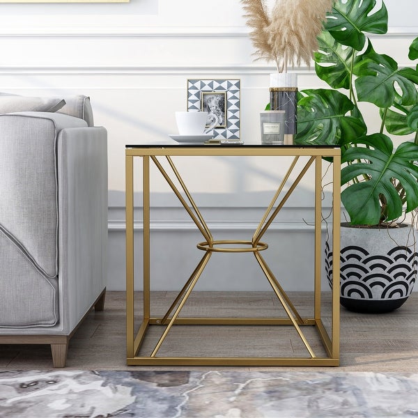 Furniture of America Taylan Gold Coated Steel and Glass Side Table