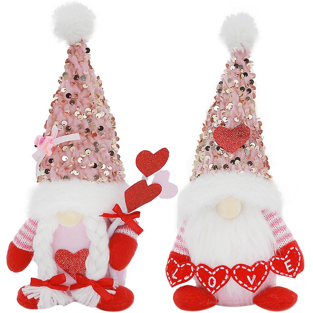 2pcs Cute Valentine's Day Gnome Doll Festival Decor Valentines Party Sequin Romantic Gnome Doll Gift