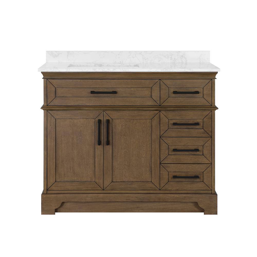 Home Decorators Collection Cherrydale 42 in. W x 22 in. D x 34.50 in. H Bath Vanity in Almond Latte with White Cultured Marble Top Cherrydale 42AL