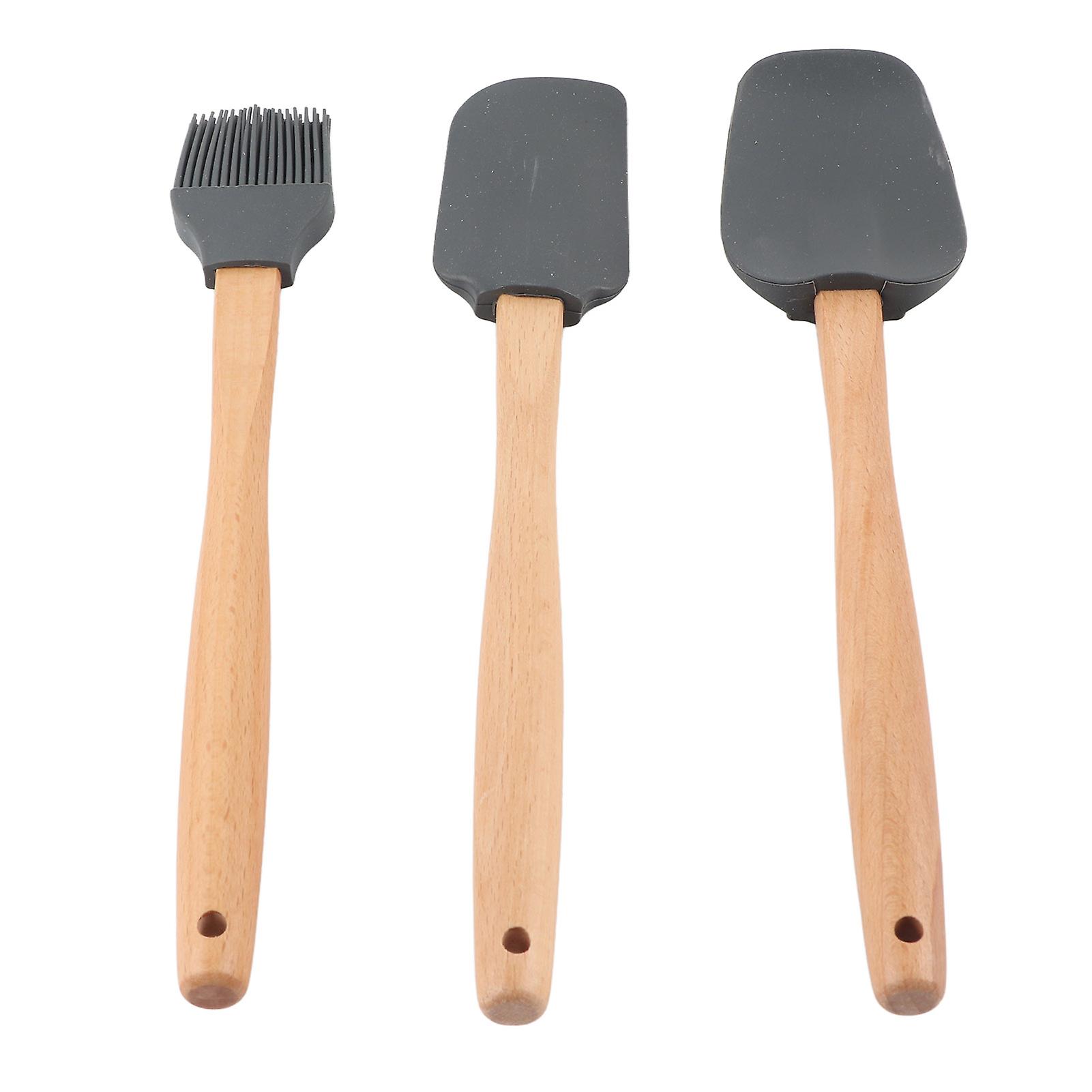 3pcs/set Wooden Handle Spatula Oil Brush Scraper For Nostick Cookware Roasters Kitchen Utensil