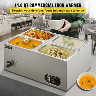 VEVOR 6 in. Deep Commercial Food Warmer 4 x 14GN 4-Pan Stainless Steel Bain Marie Steam Table 14.8 Qt. 1500Watt PT4BM-22B110V3MI7V1