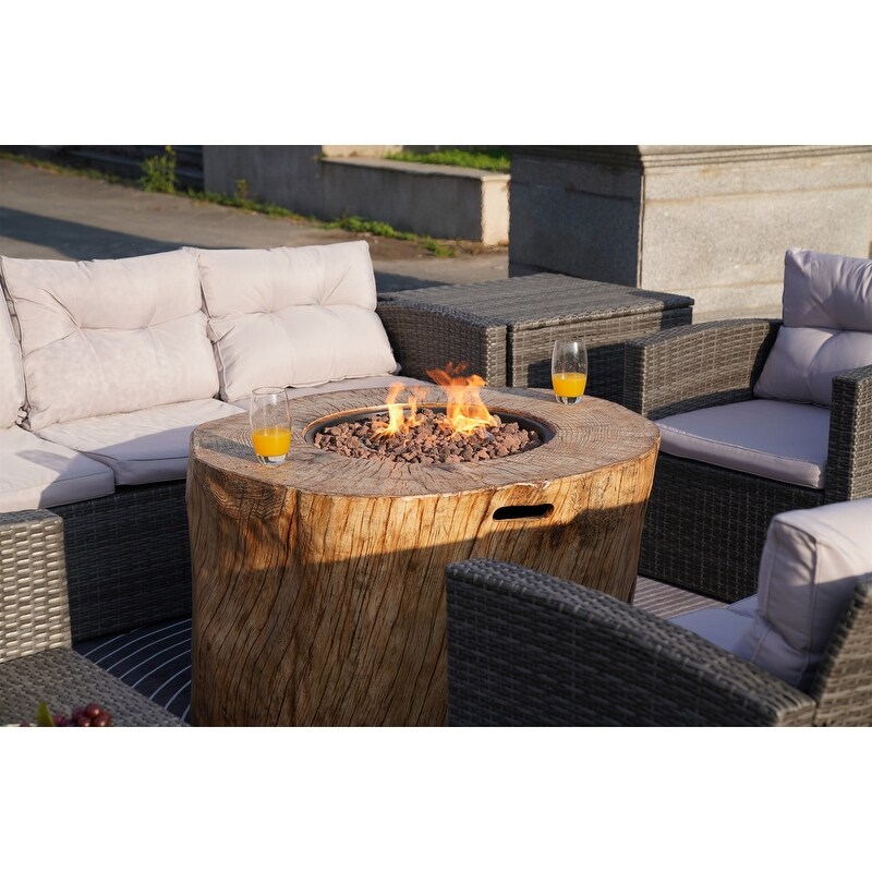 7 Piece Outdoor Wicker Conversation Sofa Set with Fire Pit