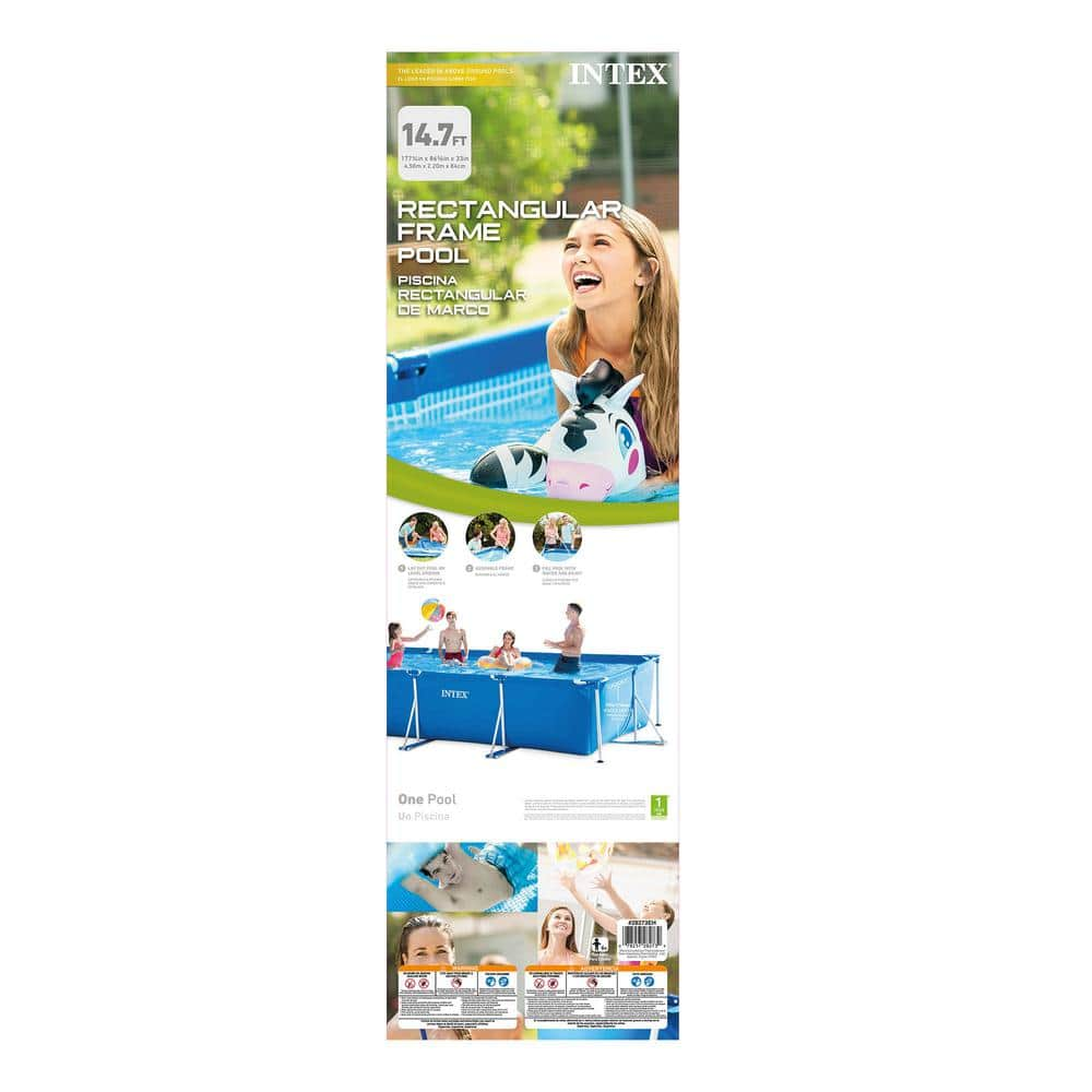 INTEX 14.75 ft. x 7.3 ft. x 33 in. Rectangular Frame Above Ground Swimming Pool, Blue 28273EH