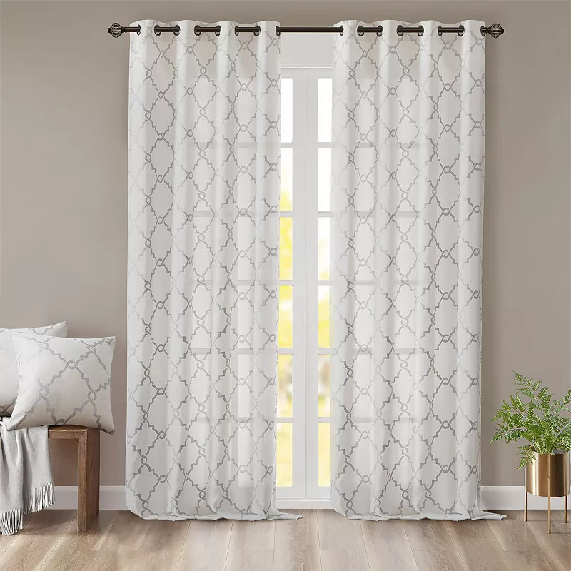 Madison Park 1-Panel Westmont Fretwork Print Light Filtering Window Curtain