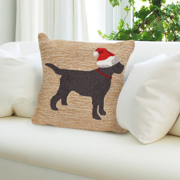 Front Porch Christmas Dog Indoor outdoor Square Throw Pillow Neutral Liora Manne