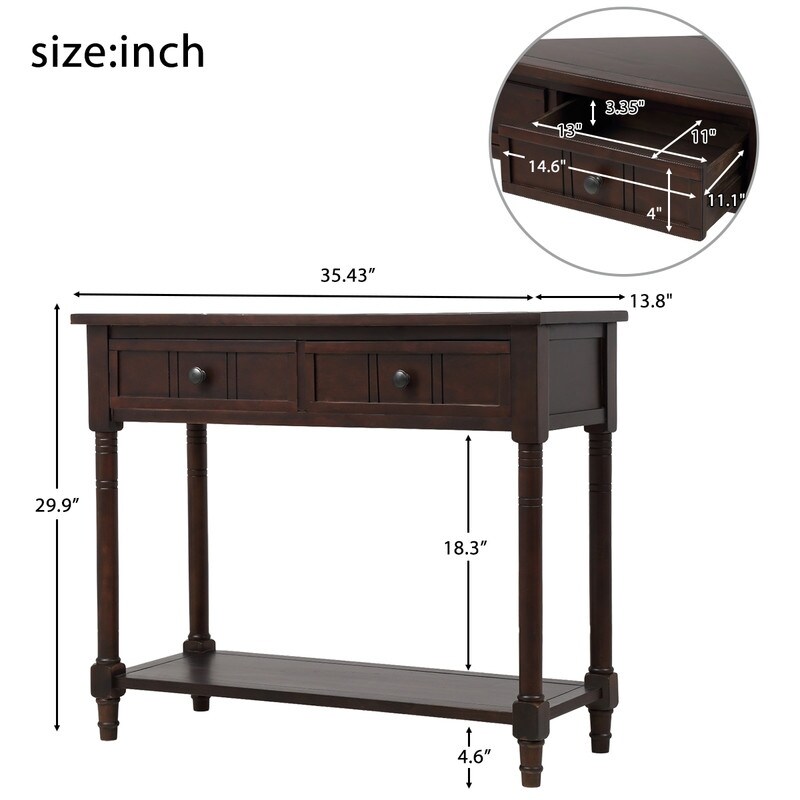 Traditional Daisy Series Console Table with 2 Drawers and Bottom Shelf