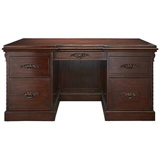 Design Toscano Lord Raffles Lion 63 in. Rectangular Mahogany Brown 5-Drawer Executive Desk AF57224