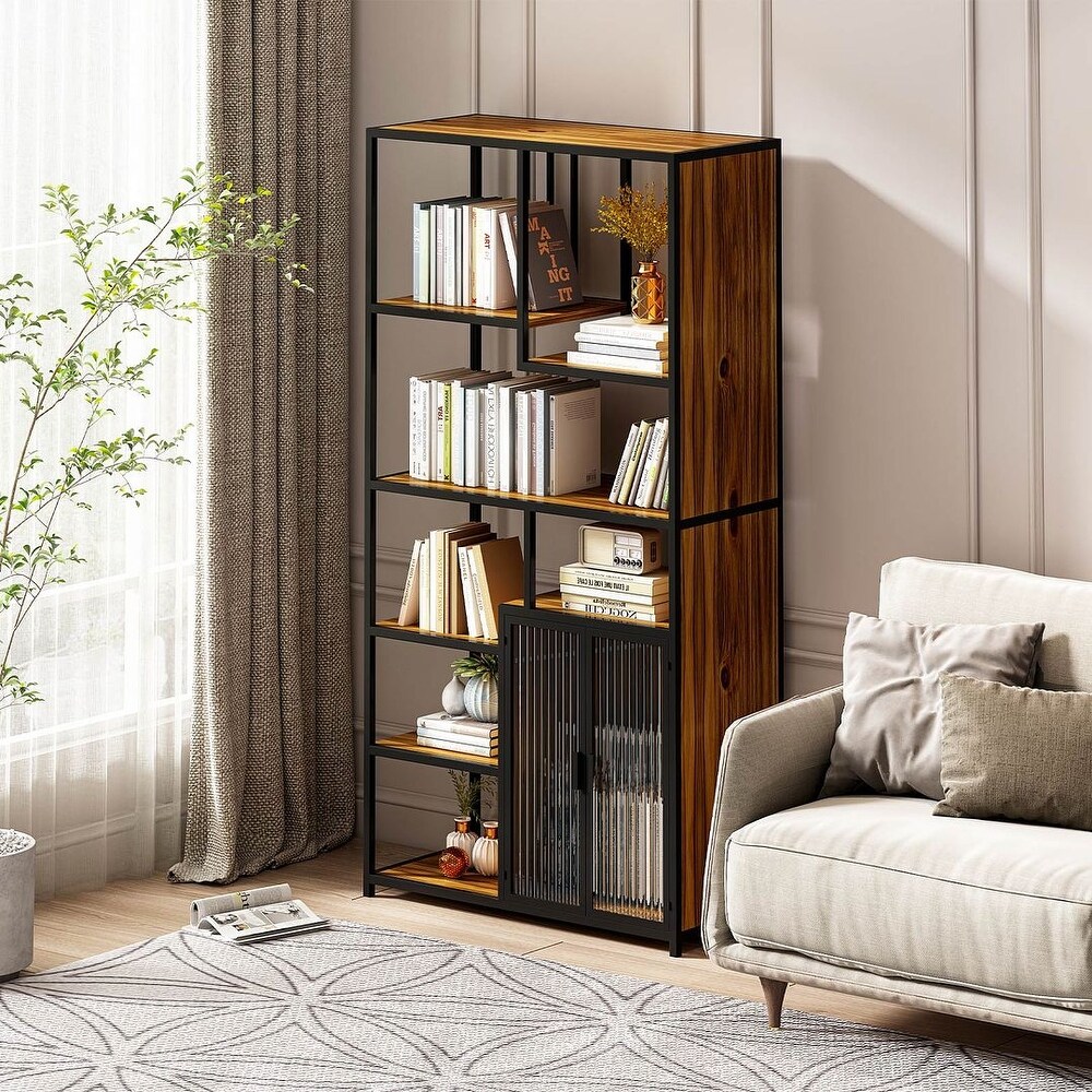 Farmhouse Metal   Wood Storage Bookshelf Display Bookcase