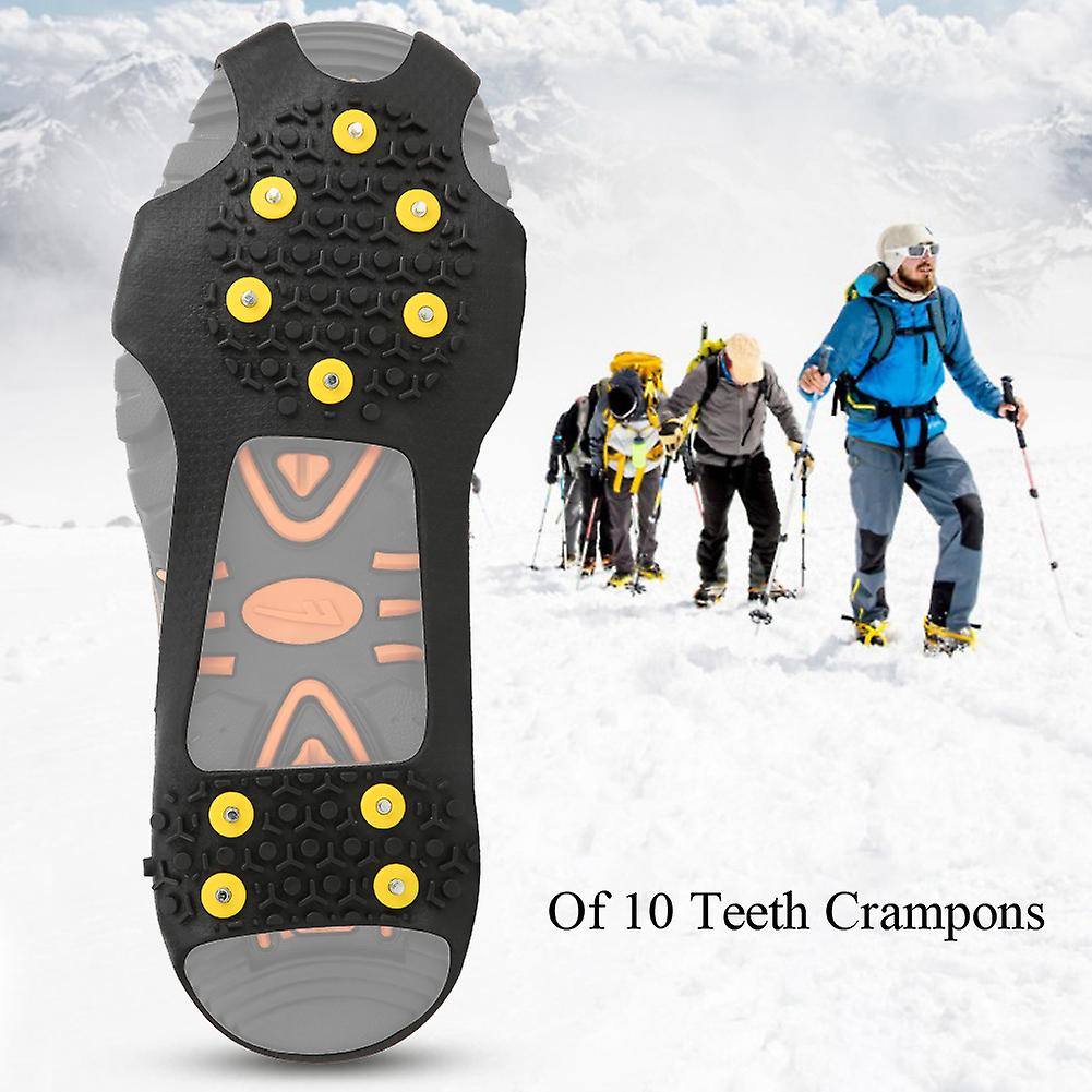 A Pair 10 Teeth Anti Skid Ice Cleat Shoe Cover Grips Spikes Climbing Crampons For Outdoor Hiking Climbing(s: 30-35 )