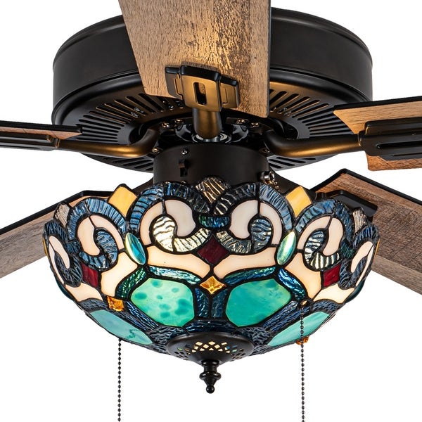 Astrid River of Goods Multicolored Oil-Rubbed Bronze and Stained Glass 3-Light 52-Inch Ceiling Fan - 52