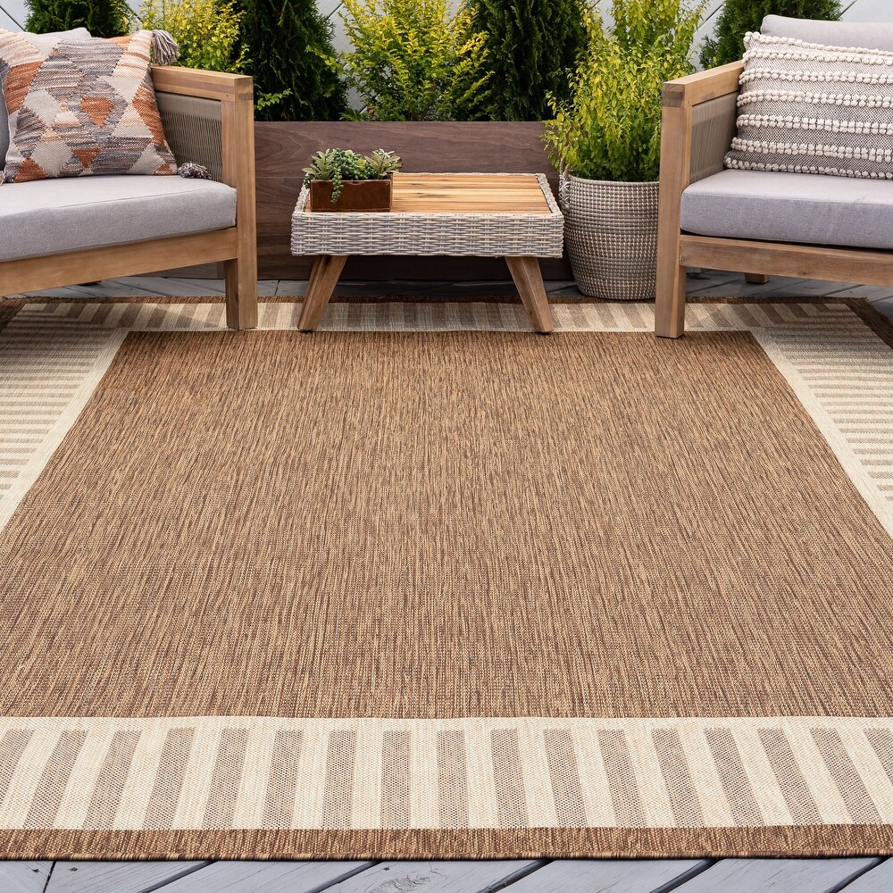 Exo Coastal Striped Border Indoor/ Outdoor Area Rug