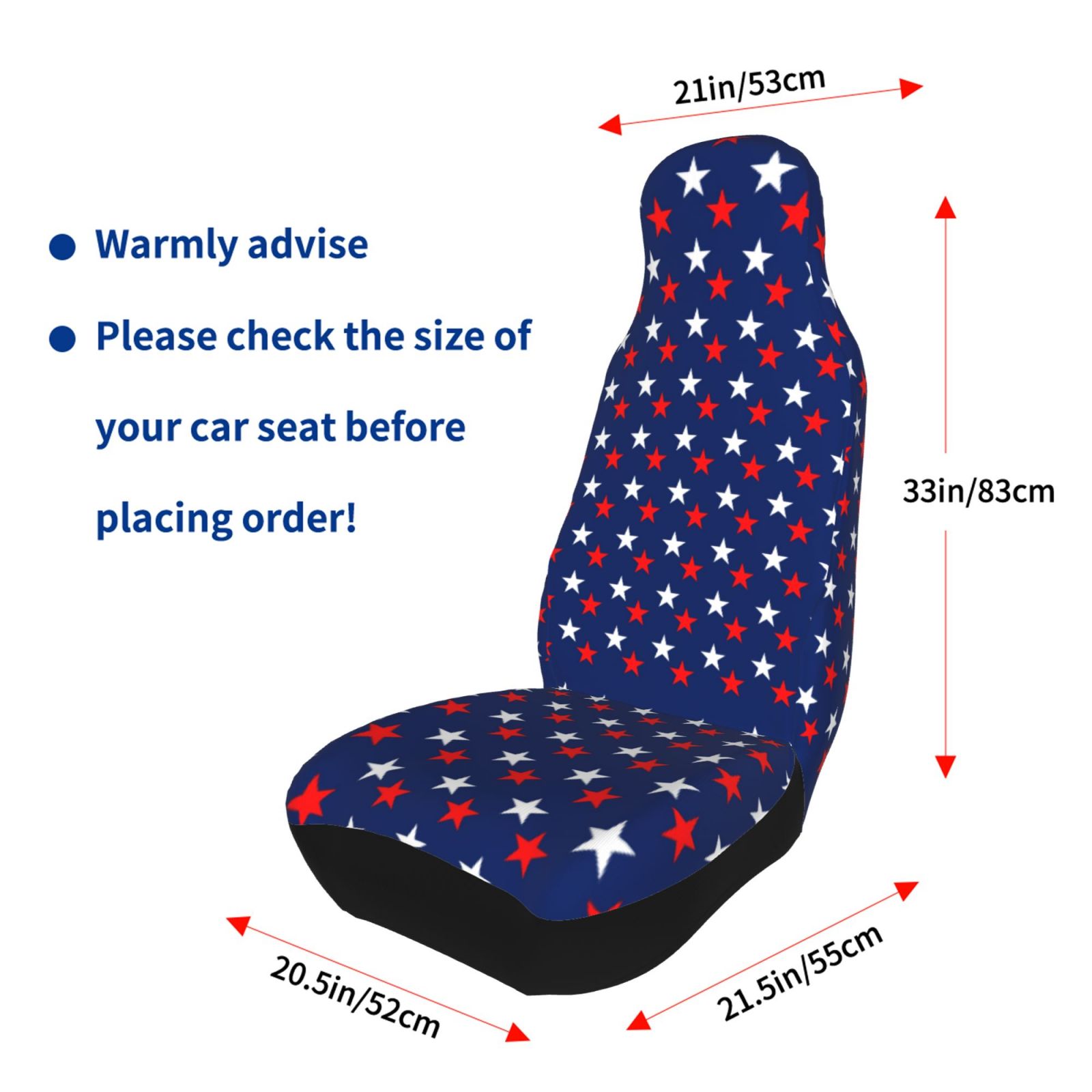 TEQUAN Front Seat Covers， America Patriotic Red White Blue Stars Pattern 2 Piece Car Seat Cover Fit Most Car SUV Truck Van