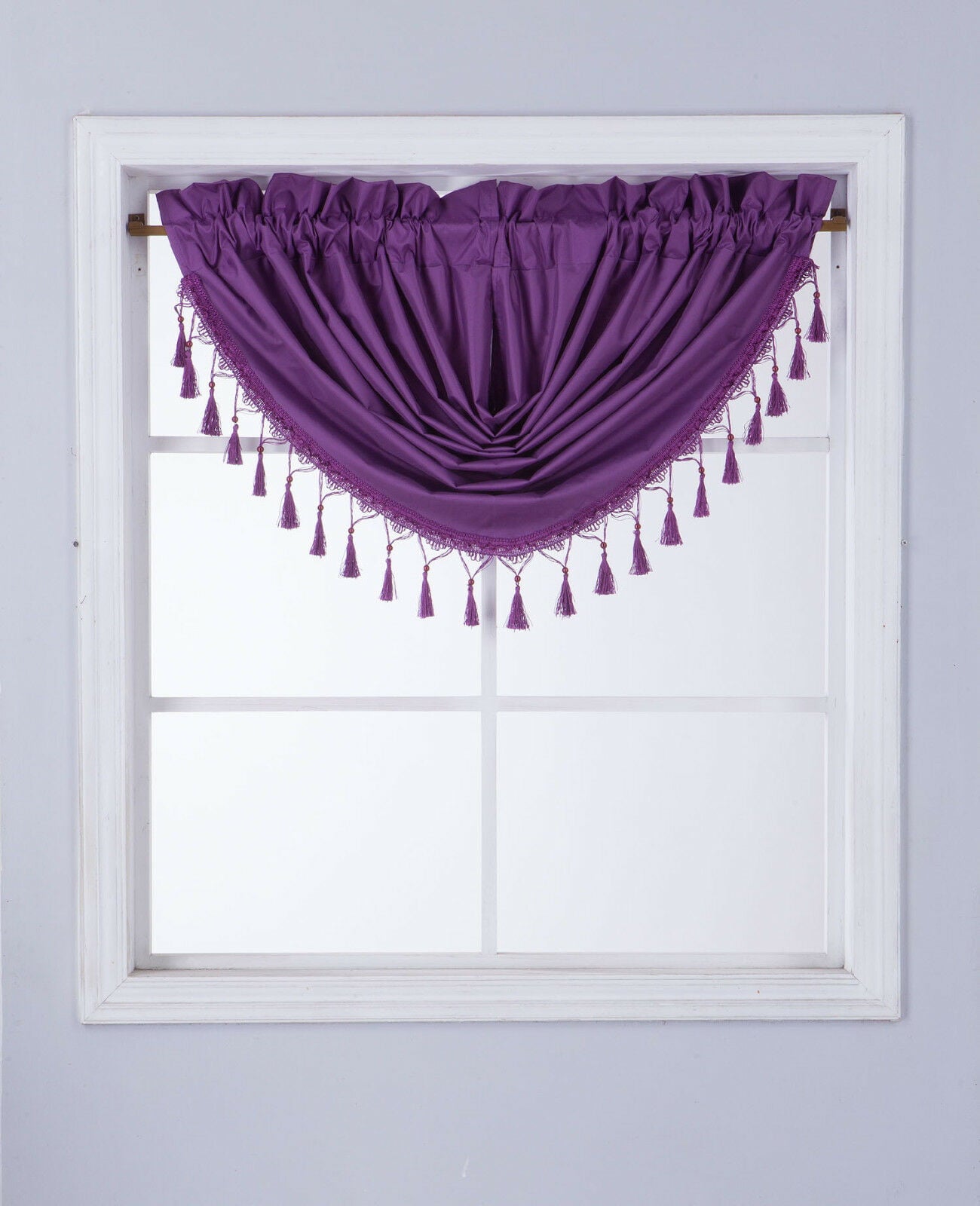 DRESS YOUR WINDOW WITH THIS ELEGANT 1 PC RS8 WATERFALL VALANCE PURPLE SOLID EFFICIENT ENERGY WINDOW TOP CURTAIN KITCHEN ，NURSERY，BATHROOM SIZE 48 WIDE X 38 LONG