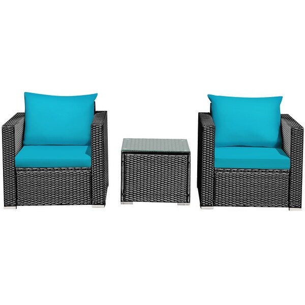 Costway 3PCS Patio Rattan Wicker Furniture Set Sofa Table W/Cushion