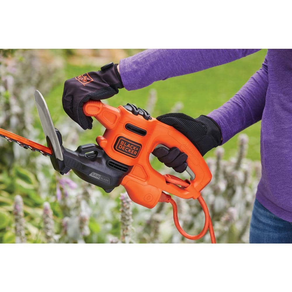 BLACK+DECKER 16 in. 3.0 Amp Corded Dual Action Electric Hedge Trimmer with Saw Blade Tip BEHTS125