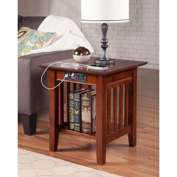 Mission Solid Wood End Table in Walnut with Built-In Charging