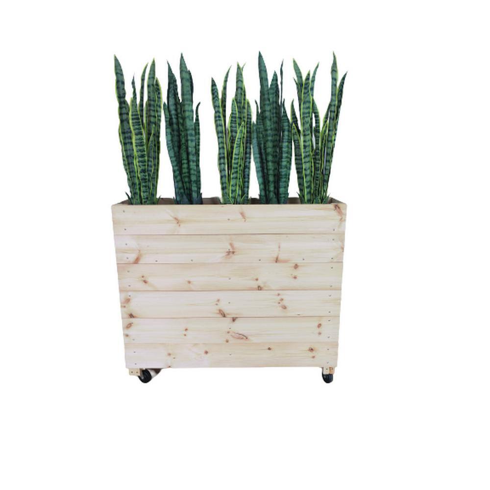Ejoy 44 in. x 12 in. x 36 in. Solid Wood Mobile Planter Barrier in Unfinished Wood Color SolidWoodPlanter_44x36x12