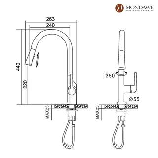 Mondawe Single-Handle Standard High Arc Pull Down Sprayer Kitchen Faucet Deck Mount Kitchen Faucet in Brushed Nickel MD-D47-BN