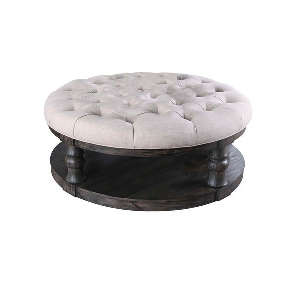 Wooden Round Coffee Table With Open Shelf