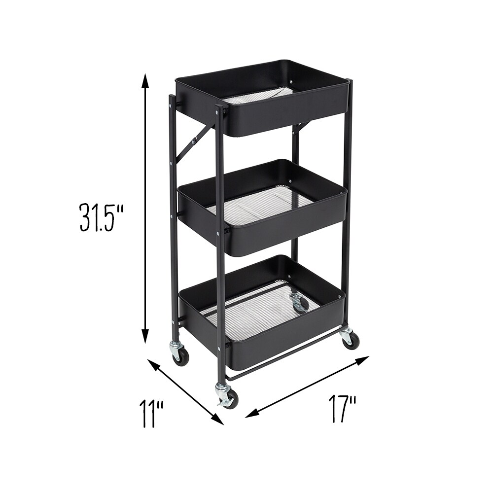 Black Metal Folding 3 Tier Utility Cart