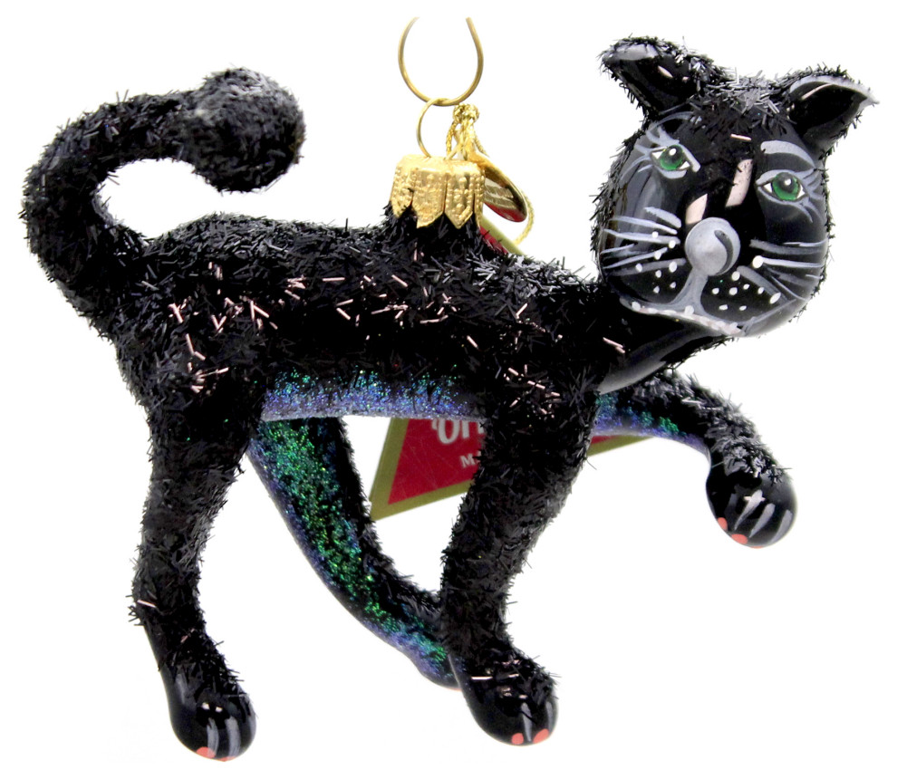 Morawski Black Glittered Cat Glass Ornament Halloween Feline 14161   Christmas Ornaments   by Story Book Kids Inc  Houzz