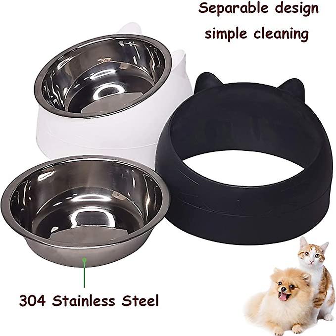 2pcs Raised Cat Bowl Tilted 15 Slanted Elevated Bulldog Feeder Non-spill Dog Kitten Food Dish Anti-slip Detachable Pet Stainless Steel Slope Base For