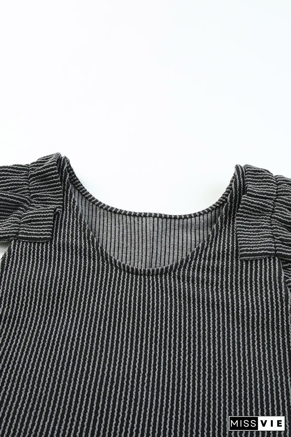 Gray Ruched Shoulders Ribbed Knit Tank Top