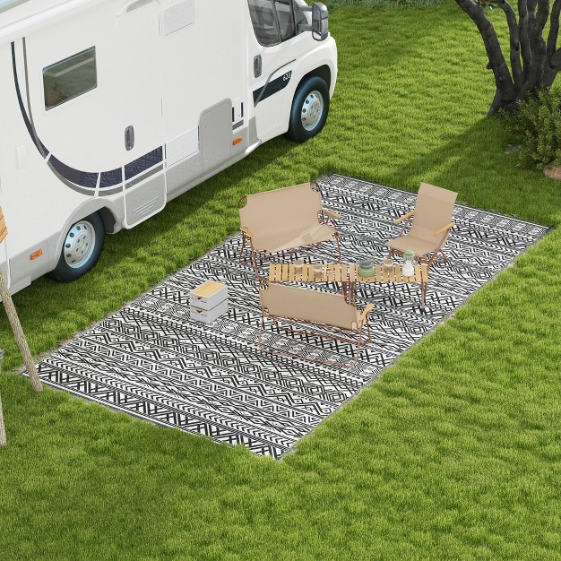 Outsunny Rv Mat Outdoor Patio Rug Large Camping Carpet With Carrying Bag 9 x27 X 18 x27 Waterproof Plastic Straw Reversible Gray amp Cream White Boho