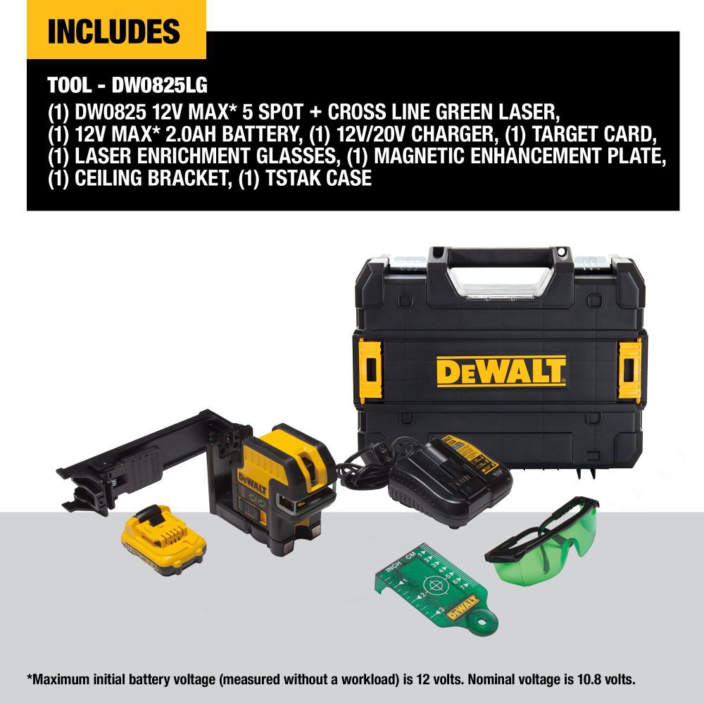 DW 12 V 5 Spot + Cross Line Green Laser DW0825LG from DW