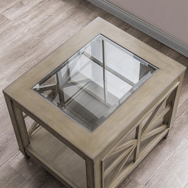 End Table Solid Wood and Tempered Glass Top