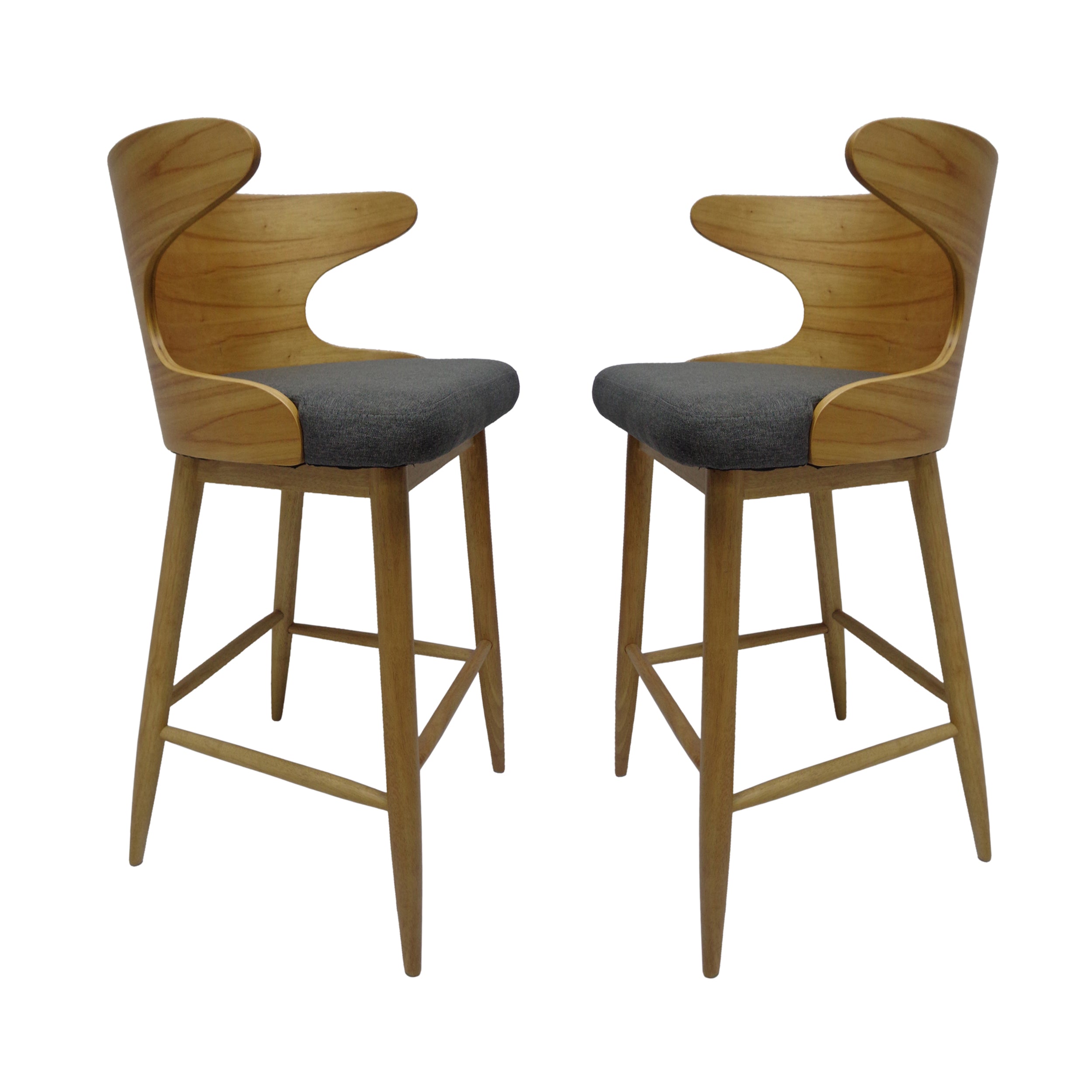 Truda Mid Century Modern Fabric Barstools (Set of 2)