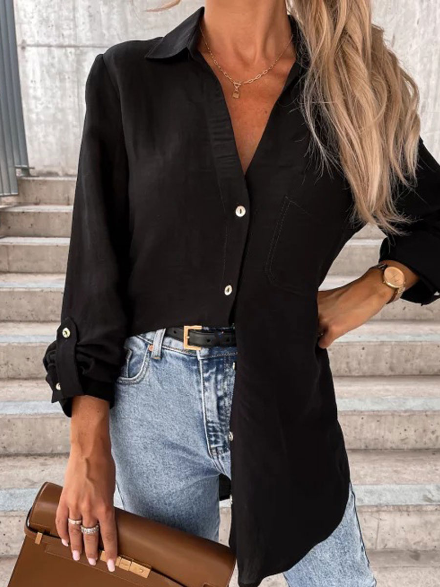 Casual Loose Solid Color Long-sleeved Blouse