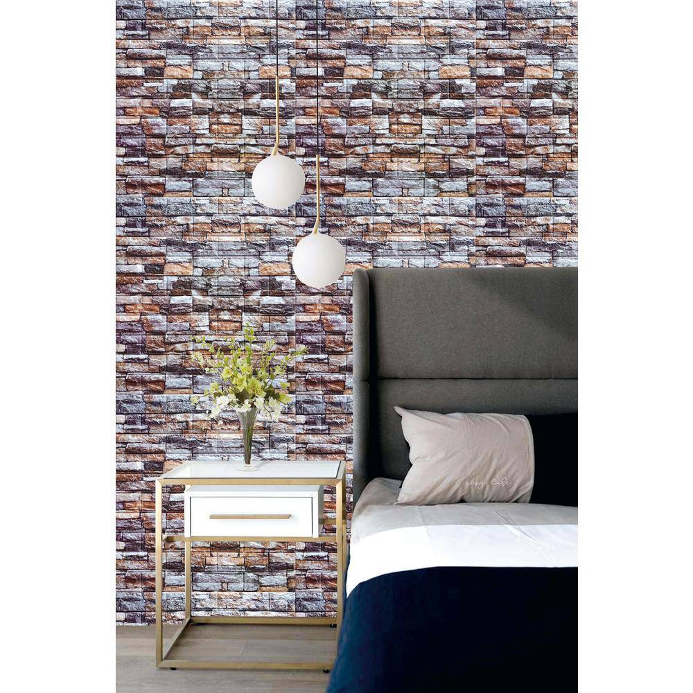 Dundee Deco Falkirk Jura II 28 in. x 28 in. Peel  Stick Multicolored Faux Bricks Stones PE Foam Decorative Wall Paneling (10-Pack) HDJN-R28H6-10